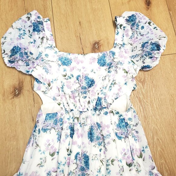 Taylor Womens Dress Size 2 Summer Sundress Floral Cut Out Cottage Ruffle White - Picture 3 of 12